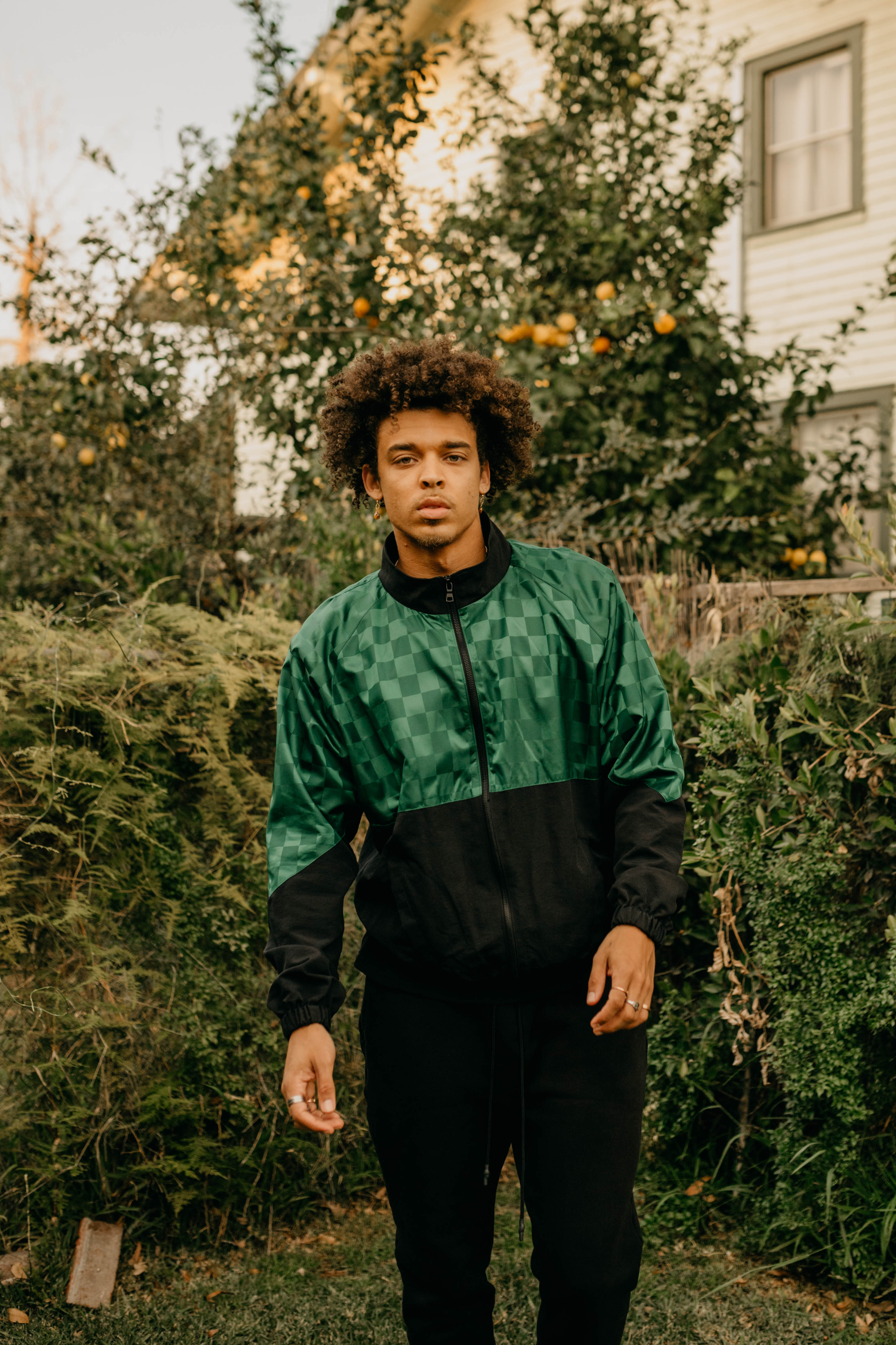 ナイロンジャケット グリーン系チェック Green Checkered Track Jacket – Donny Diaz LA