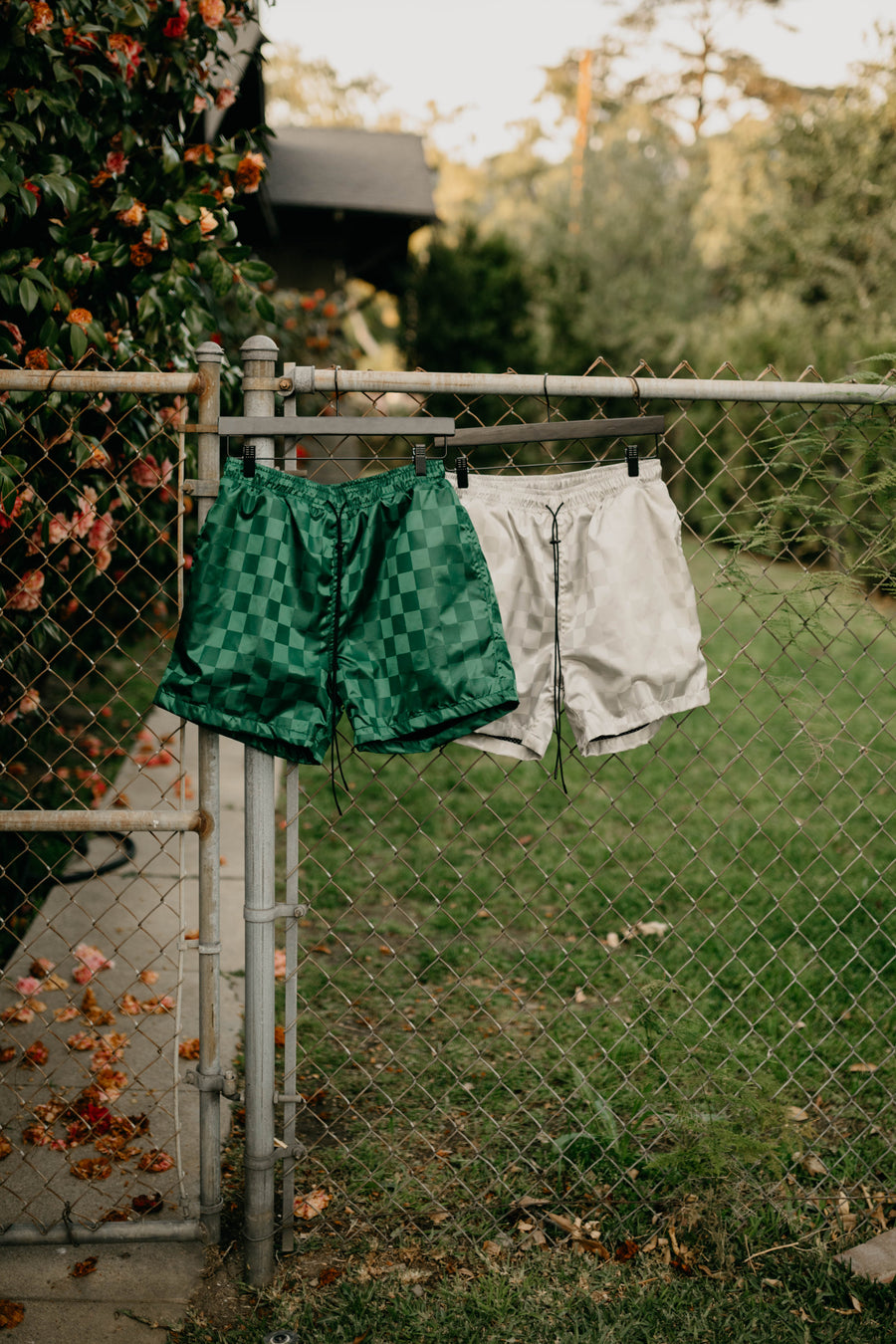 Green Checkered Nylon Reversible Shorts